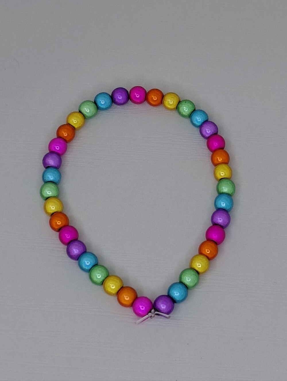 Hand Made Rainbow Beaded Stretch Bracelet - Multicolor 7.5 Inches